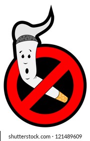 Stop smoking. The cigarette is placed in the sign ban. An isolated vector illustration.
