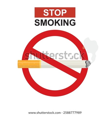 Stop smoking, cigarette in prohibition red circle. No smoking day, quit smoking icon isolated on white background. Stop unhealthy habit or addiction. flat vector illustration