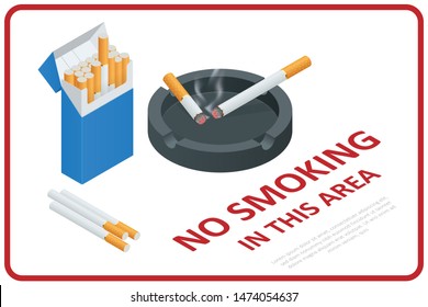 Stop smoking cigarettes concept. No Smoking including electronic cigarettes isometric illustration