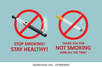 Stop smoking cigarettes concept. No Smoking including electronic cigarettes isometric illustration