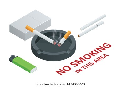 Stop smoking cigarettes concept. No Smoking including electronic cigarettes isometric illustration