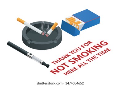 Stop smoking cigarettes concept. No Smoking including electronic cigarettes isometric illustration