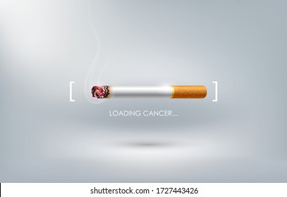 Stop smoking concept advertisement, cigarette burning as cancer loading bar, World no tobacco day, vector illustration