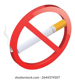 Ilustração do conceito de parar de fumar com sinal de proibição vermelho e cigarro para conscientização de saúde, não é permitido fumar