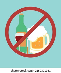 Stop smoking and drinking alcohol habits concept vector illustration. Prohibited sign for beer and cigarettes.