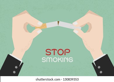 Stop smoking, human hands breaking the cigarette  , eps10 vector format
