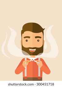 Stop smoking, human hands breaking the cigarette. Contemporary style with pastel palette, soft pink tinted background. Vector flat design illustrations. Vertical layout with text space on top part.