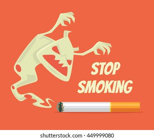 Stop smoking. Nicotine monster. Vector flat cartoon illustration