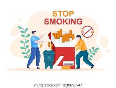 Stop Smoking or No Cigarettes for Fight Against Unhealthy Smoker Habit, Medical and as an Early Warning in Flat Cartoon Illustration