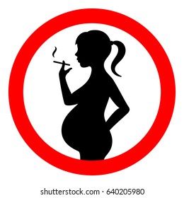 Stop smoking in pregnancy vector sign illustration isolated on white background, do not smoke eps label