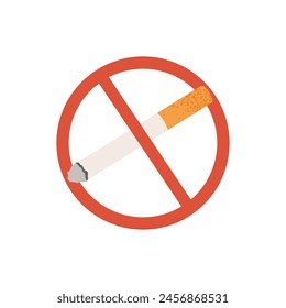 Stop smoking. Quit smoking sign symbol with a crossed out cigarette in a red circle. Flat vector illustration icon.