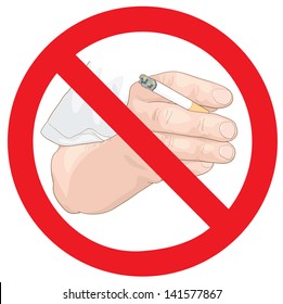 Stop smoking sign. Hand with a cigarette. Vector illustration.