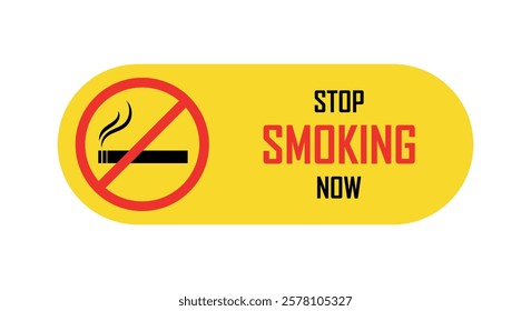 Stop smoking sign, Prevent using cigarettes, no tobacco day, Nicotine addiction, quit harmful health habit, awareness campaign banner on Yellow background