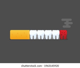 Stop smoking sign. World no tobacco day. Smoking is harmful to human teeth. Cigarette ruins teeth Vector illustration EPS 10