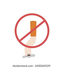 Stop smoking symbol. World no tobacco day Cigarette and forbidden sign awareness bad habit element isolated on white background. Vector flat illustration.