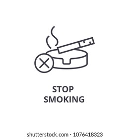 Stop Smoking Thin Line Icon, Sign, Symbol, Illustation, Linear Concept, Vector 