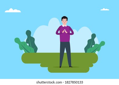 Stop smoking vector concept: Young man breaking cigarette while standing in the park