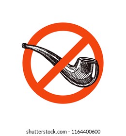 Stop smoking vector sign with sketch hand drawn tobacco vintage pipe