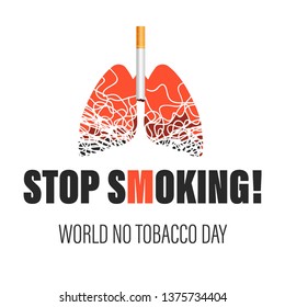 Stop smoking world no tobacco day isolated icons vector lungs and cigarettes lung cancer risk nicotine addiction harmful habit quitting toxic smoke international action or campaign healthcare.