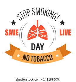 Stop smoking world no tobacco day isolated icons vector lungs cancer risk nicotine addiction harmful habit cigarette quitting toxic smoke international action or campaign healthcare emblem or logo