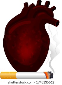 Stop smoking, World no tobacco day. Smoking is harmful to human heart. Resulting in organ damage and premature. Illustration.