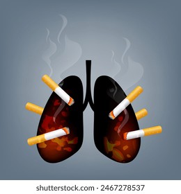 Stop smoking, World no tobacco day. Smoking is harmful to human organs. Resulting in organ damage and premature. Illustration.