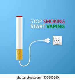 Stop smoking.Start vaping.Electronic cigarette plugged in socket