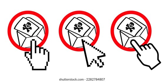 Stop spam email. No mail in the mailbox. Computer crime.  Concept of virus, piracy, hacking and security, for stealing data. Envelope with spam. Spamming mailbox. Computer hacker, cyber security.