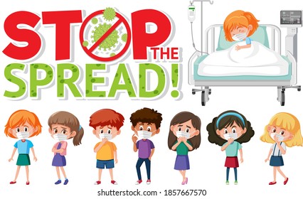 Stop the spead logo with group of teenager and a patient cartoon character illustration