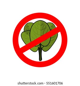 Stop spinach. Ban red sign. Prohibited green leaves