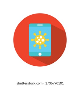 stop the spread concept, smartphone with coronavirus symbol icon over white background, block flat style, vector illustration