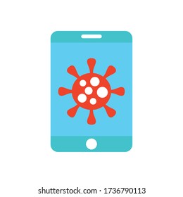 stop the spread concept, smartphone with coronavirus symbol icon over white background, flat style, vector illustration
