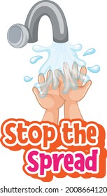 Stop the spread font with washing hands with soap isolated on white background illustration