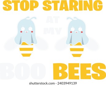 Stopp Staring at My Boo Bees - Bienenquote, handgezeichnete Schrift für süßen Druck. Positive Zitate einzeln auf weißem Hintergrund. Alles Gute für das T-Shirt. Vektorgrafik-Hummel, Blätter.