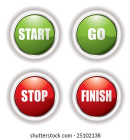 Stop start buttons in red and green with silver bevel