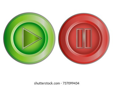 Stop and start buttons. Vector illustration
