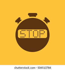 The stop stopwatch icon. Clock and watch, timer, countdown, stopwatch symbol. UI. Web. Logo. Sign. Flat design. App. Stock vector
