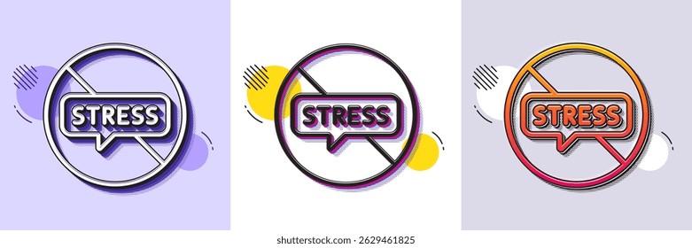 Stop stress line icon. Halftone dotted pattern. Gradient icon with grain shadow. Anxiety depression sign. Mental health symbol. Line stop stress icon. Various designs. Vector