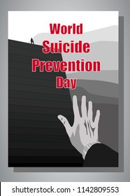 Stop Suicides, Call The Helpline, Emergency Services. World Suicide Prevention Day. Man Wants To Jump Off The Roof Building And Die. A Social Poster To Save Lives. Stop Teenagers Suicide. 