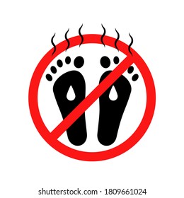 stop sweat and bad smell sign. concept of prevent unclean or infection disease foot. symbol of dermatology problem skin, personal hygiene rule. flat black simple sticker on white for print or web