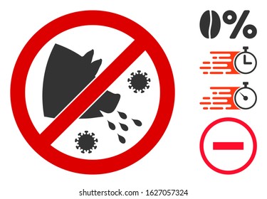 Stop Swine Flu Icon. Illustration Contains Vector Flat Stop Swine Flu Pictograph Isolated On A White Background, And Bonus Icons.