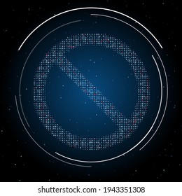 The stop symbol filled with white dots. Pointillism style. Some dots is red. Vector illustration on blue background with stars