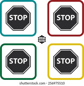 Stop Symbol And Icons Set On White Background And Colorful Border. Vector illustration. 