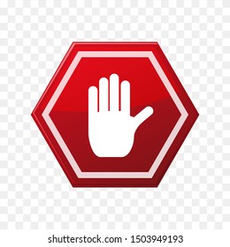 stop symbol vector, red with hands for symbol isolated.