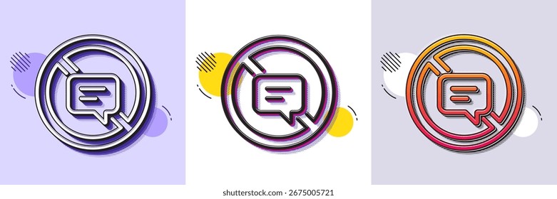 Stop talking line icon. Halftone dotted pattern. Gradient icon with grain shadow. Chat Message or SMS sign. Closed Communication symbol. Line stop talking icon. Various designs. Vector