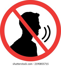 Stop Talking Sign. Be Quiet Symbol. Head Talking. Silhouette Of A Head With Sound Waves. Prohibition Sign.