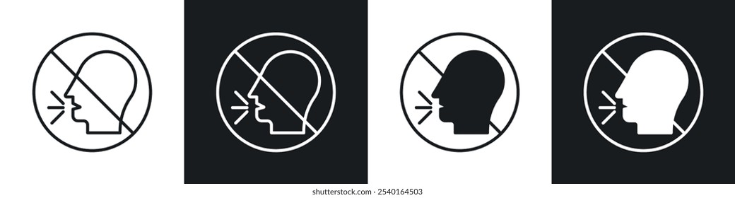 Stop talking sign in black and white colors.