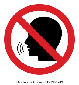 Stop Talking Vector Sign On White Background. Red Prohibition Sign On Black Talking Head.