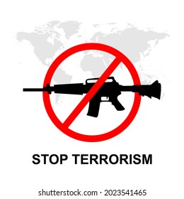 stop terrorism banner poster vector with world map and gun. eps 10