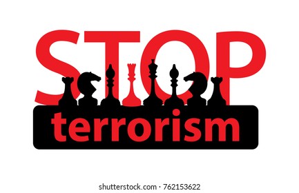stop terrorism concept. illustration on white isolated background. Silhouettes of chess